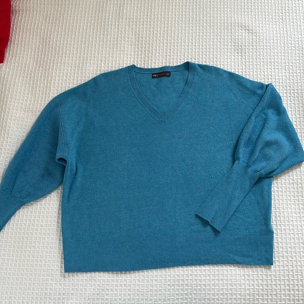 Marks and Spencer blue vneck sweater, size L.